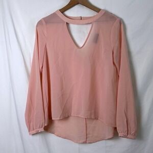 ASTR Women Blouse Blush Size XS Choker Cutout V-Back High-Low Chiffon NEW